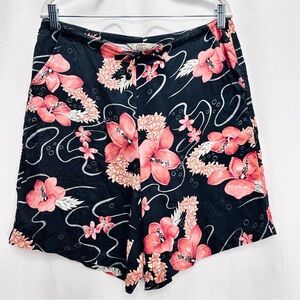 Tommy Bahama silk shorts black floral high rise tropical vacation resort size 10